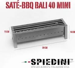 Spiedini Saté-bbq Bali 40 Mini - Kleine, Smalle Houtskoolbarbecue Met Horizontaal Rooster Voor Sate Of Andere Spiesjes - 40 Cm Lang, 11 Cm Breed, 14 Cm Hoog - Ideaal Voor Tuin- Of Open Haard, Of Balkon - Materiaal: Gealuminiseerd Ijzer -Barbecue Verkoop 1200x1086