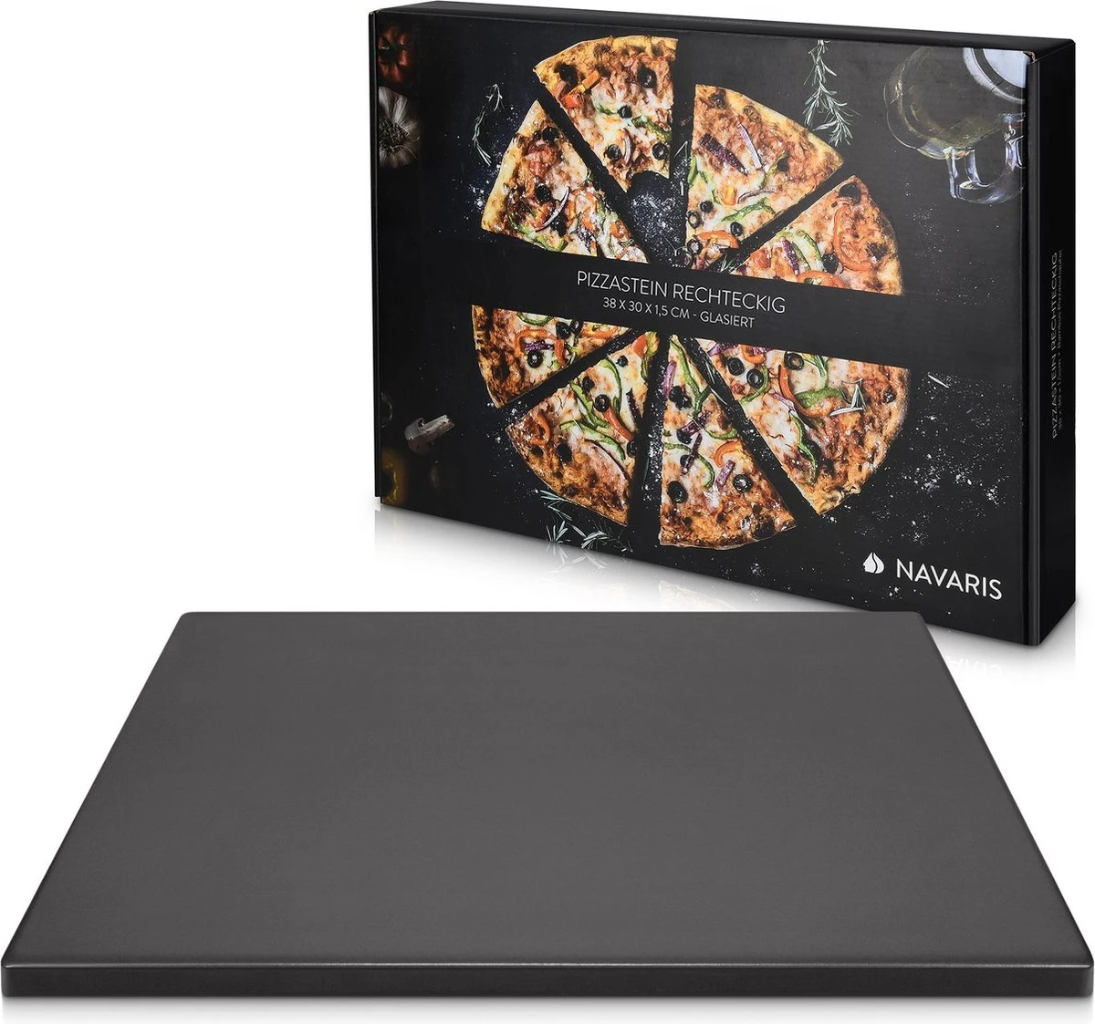 Navaris Pizzasteen XL Voor Oven En Barbecue - Rechthoekige Pizzaplaat 38 X 30 Cm - Inclusief Receptenboek - Keramisch Geglazuurd - Zwart 1 Navaris Pizzasteen XL Voor Oven En Barbecue - Rechthoekige Pizzaplaat 38 X 30 Cm - Inclusief Receptenboek - Keramisch Geglazuurd - Zwart