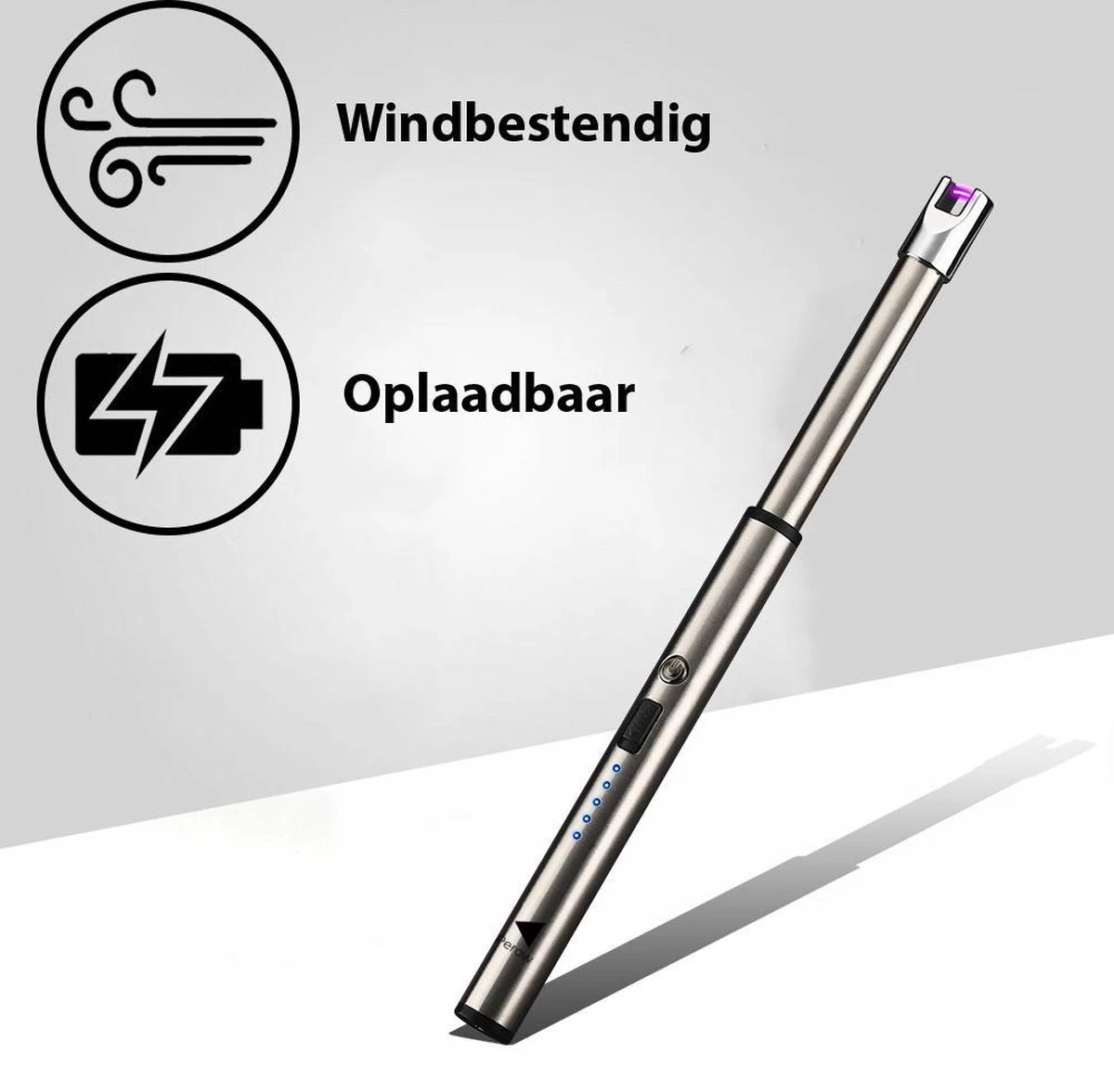 Oplaadbare Lange Dunne Elektrische Aansteker - Duurzame Plasma Aansteker - Inclusief Cadeauverpakking - BBQ – Kaarsen – Zilver 2 Oplaadbare Lange Dunne Elektrische Aansteker - Duurzame Plasma Aansteker - Inclusief Cadeauverpakking - BBQ – Kaarsen – Zilver - Afbeelding 2