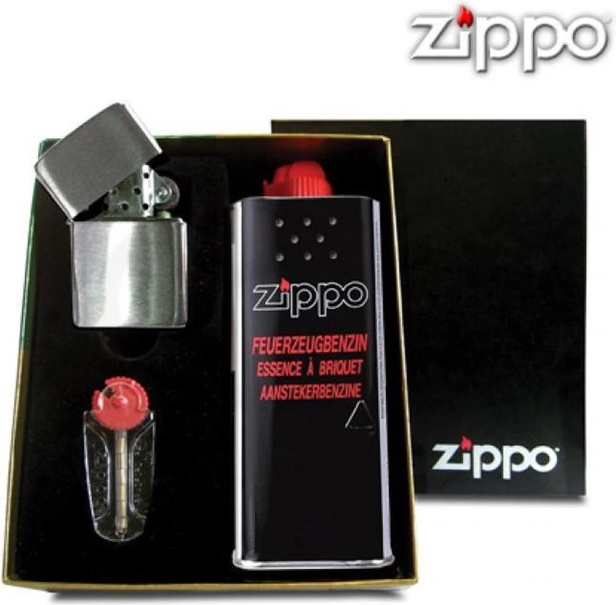 Zippo Brushed Chrome Aansteker, Benzine En Flints Gift Set 2 Zippo Brushed Chrome Aansteker, Benzine En Flints Gift Set - Afbeelding 2