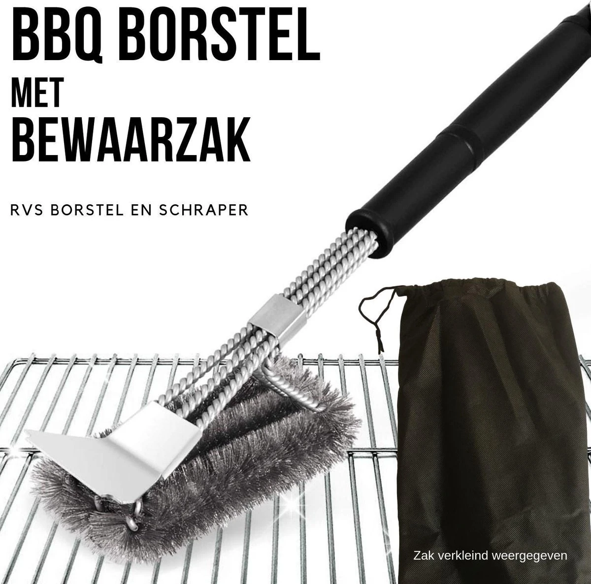 Gohh BBQ Borstel Met Schraper - Schoonmaakborstel - Barbecue Krabber Met Handige Bewaarzak 2 In 1 1 Gohh BBQ Borstel Met Schraper - Schoonmaakborstel - Barbecue Krabber Met Handige Bewaarzak 2 In 1