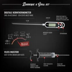 Mountain Jack® 40-Delige Luxe BBQ Grill Accessoires Set In Roestvrij Staal – Barbecue Gereedschap – Tangenset, Vlees Thermometer, Vleestang, Borstel, Spiezen, Vleesmes, Vleesvork -Barbecue Verkoop 1200x1199 1