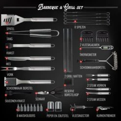 Mountain Jack® 40-Delige Luxe BBQ Grill Accessoires Set In Roestvrij Staal – Barbecue Gereedschap – Tangenset, Vlees Thermometer, Vleestang, Borstel, Spiezen, Vleesmes, Vleesvork -Barbecue Verkoop 1200x1199