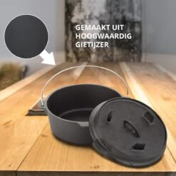 Dutch Mountains Gietijzeren Pannenset 7-delig - Dutch Oven – Braadpan - Grillpan - Hapjespan - Kookset In Houten Transportkist - Deksellifter - Brander -Barbecue Verkoop 1200x1200 416