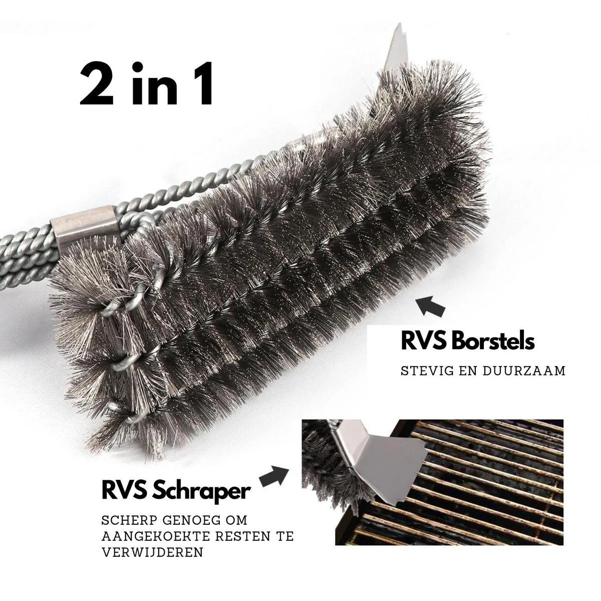 Gohh BBQ Borstel Met Schraper - Schoonmaakborstel - Barbecue Krabber Met Handige Bewaarzak 2 In 1 4 Gohh BBQ Borstel Met Schraper - Schoonmaakborstel - Barbecue Krabber Met Handige Bewaarzak 2 In 1 - Afbeelding 4