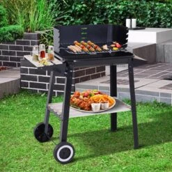 Verrijdbare Barbecue – Houtskool/Briketten - Verstelbare Grillplaat – Houten Tafel – Winscherm – Gewicht 5.9kg -Barbecue Verkoop 1200x1200 554