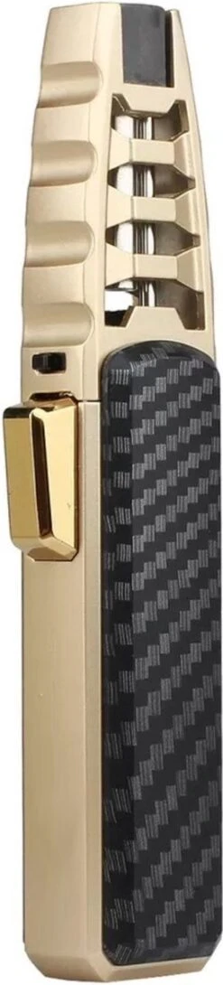 Merkloos Turbo Jetflame Aansteker - Gasbrander - Vuurwerk Torch - Crème Brûlée Brander - BBQ En Sigaren Aansteker - Windproof - Carbon Met Goudkleurige Metalen Behuizing -Barbecue Verkoop 272x1200