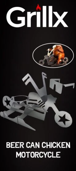 GrillX Beer Can Chicken Houder - Kiphouder Motorcycle - BBQ Accesoires - Bierkip - Barbeque Gereedschap - Chicken Sitter -Barbecue Verkoop 533x1200