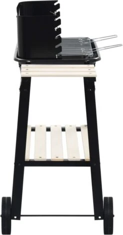 Verrijdbare Barbecue – Houtskool/Briketten - Verstelbare Grillplaat – Houten Tafel – Winscherm – Gewicht 5.9kg -Barbecue Verkoop 630x1200