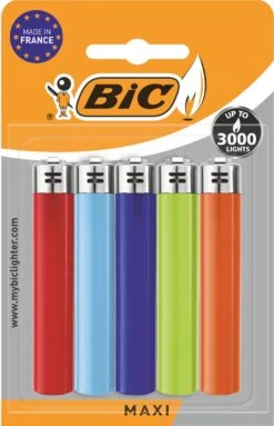 BIC J26 Maxi Vuursteen Flint Aanstekers - Diverse Kleuren - Pak Van 5 Gasaanstekers - Kindveilig -Barbecue Verkoop 774x1200
