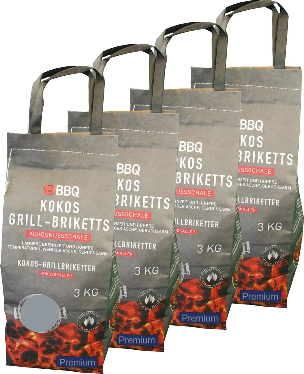 Kokosbriketten 12KG Hoogwaardige Kwaliteit Voor De BBQ, 4 Zakken á 3kg, Kokosnootbriketten, Weber Formaat Briketten. 1 Kokosbriketten 12KG Hoogwaardige Kwaliteit Voor De BBQ, 4 Zakken á 3kg, Kokosnootbriketten, Weber Formaat Briketten.